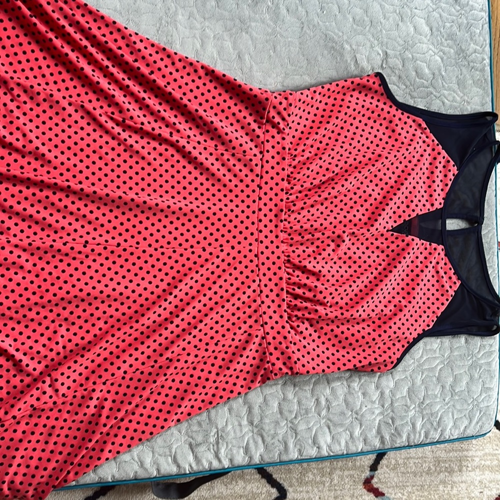 Womens dress in salmon and navy blue Polka dots